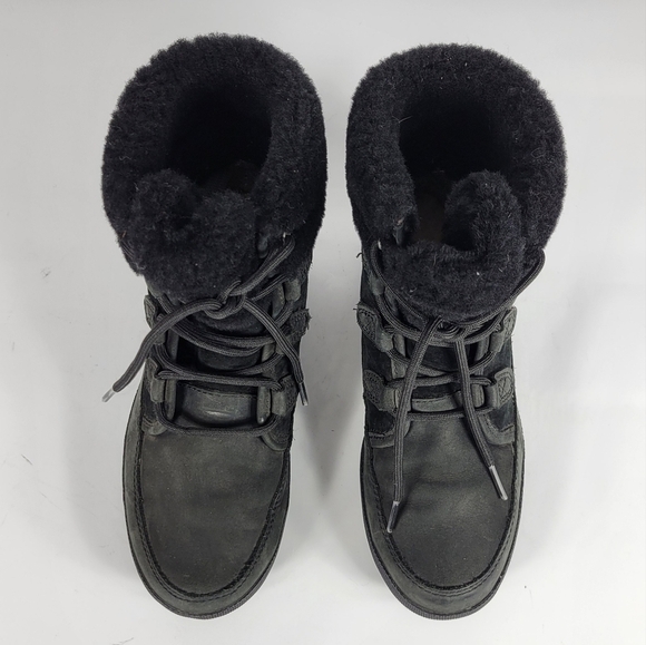 UGG Black Fur-Lined Lace-Up Boots #734 Size 7 - Picture 5 of 11